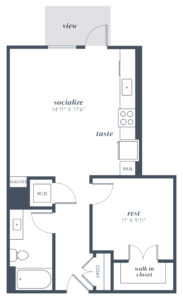 A1 one-bedroom luxury apartment floorplan - Great One-Bedroom Denver Apartments
