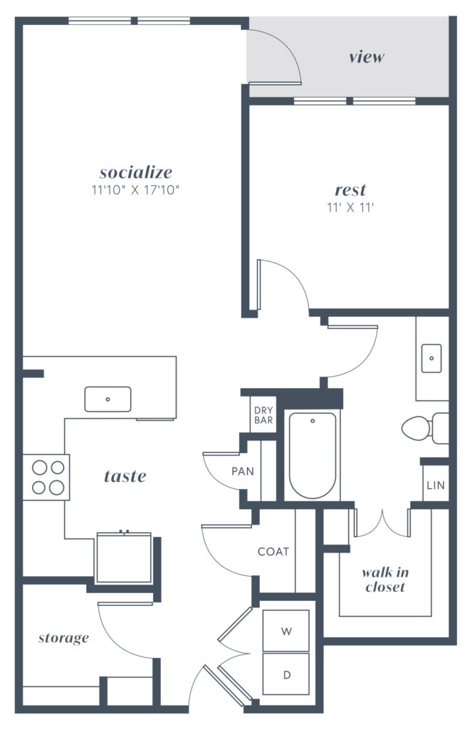 A6 One Bed/One Bath Luxury Apartment Floorplan - Comfy One-Bedroom Denver Apartment